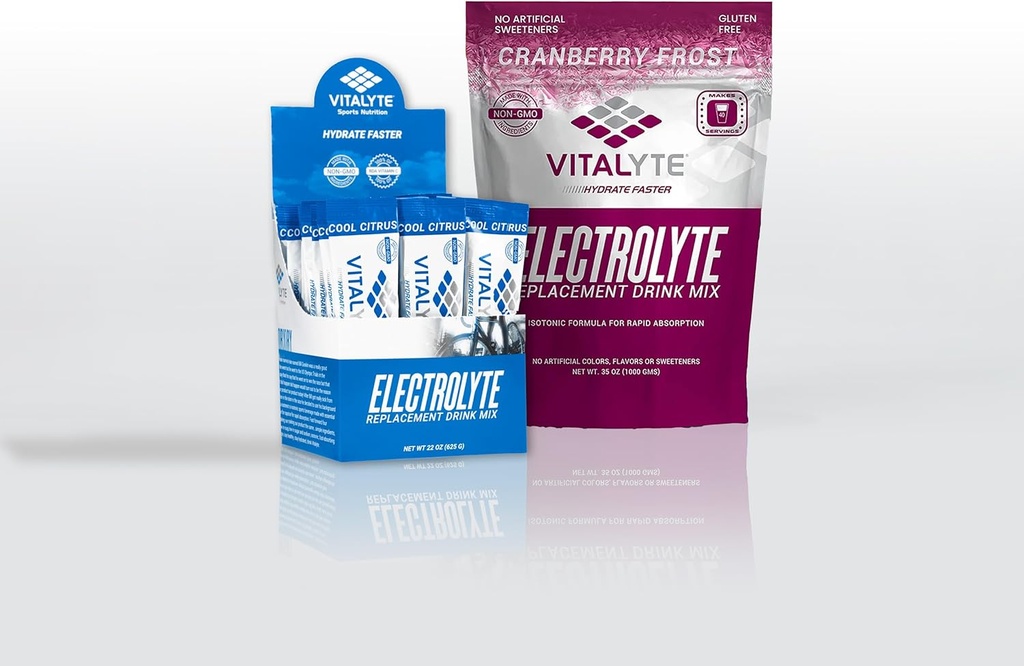 Vitalyte Electrolyte Toz İçecek Mix, 1 Standup Pouch + 25 Count Packet, Gluten Free Post Workout Toz İçecek Mix, Cool Citrus + Cranberry Flavor