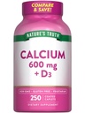 Nature's Truth Calcium 600mg with Vitamin D3 | 250 Caplets | Calcium Carbonate | Vegetarian, Non-GMO & Gluten Free Supplement