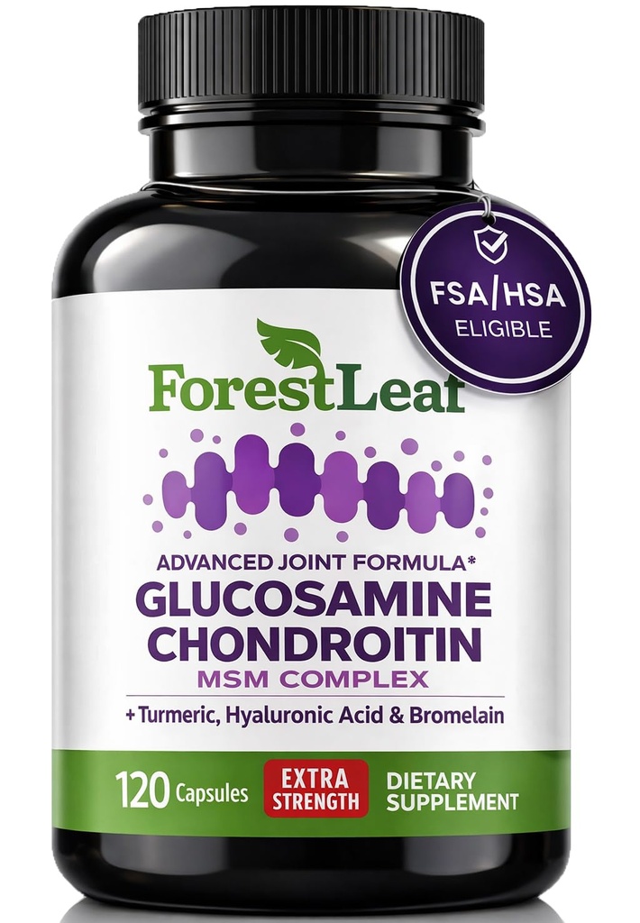 Glucosamine Chondroitin MSM Kompleksi - Üç Güç 1200 mg Turmeric, Hyaluronic Acid ve Bromelain için Kas Flexability - 120 Caps