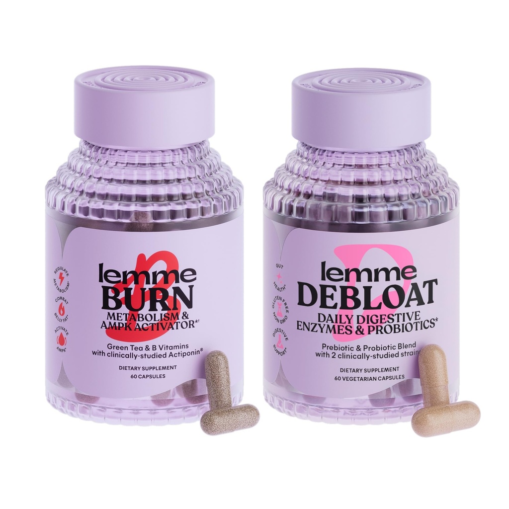 Lemme Burn & Debloat Capsule Sche - Metabolism & Fat Comb + Debloat Capsules for Bloating & Gas Relief, Probiyotiks & Prebiyotiks - Gluten Free, Non-GMO - 60 Ct.