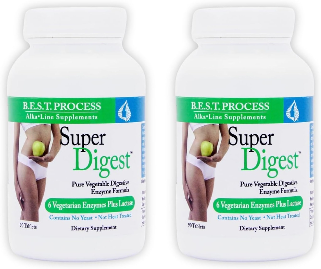 SuperDigest (2 Pack) En İyi Süreç Yağı - Multi-Enzyme Digestive Support – Digestive Enzymes with Alfalfa, Papain & Bromelain (Vegetarian Friendly)
