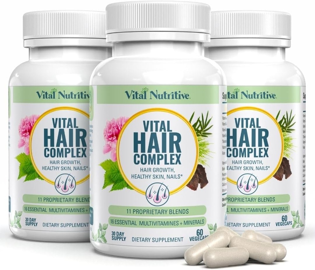 Vital Hair Complex -Hair Growth Vitamins for Women and Men -Biotin & Vitamin B -Hair Growth Supplement for Healthy Hair Skin & Nails -Hormone & Gluten Free -Hair Vitamins for women