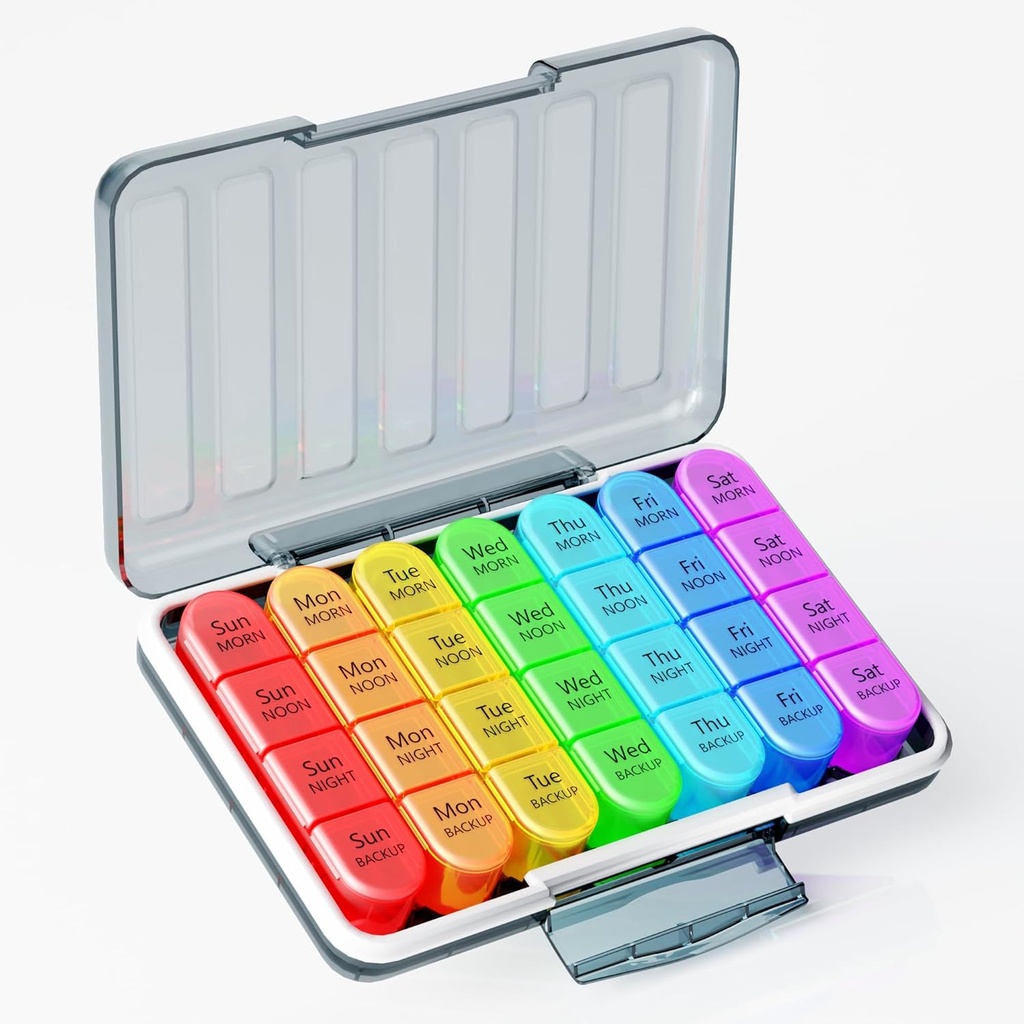 Zoksi Moisture-Proof Weekly Pill Organizer 4 Times bir gün, 7 Gün Pill Box 4X bir gün, Bir Hafta Seyahat Pill Case with 28 Portatif, Medical Container for Vitamins, Supplements or Drug