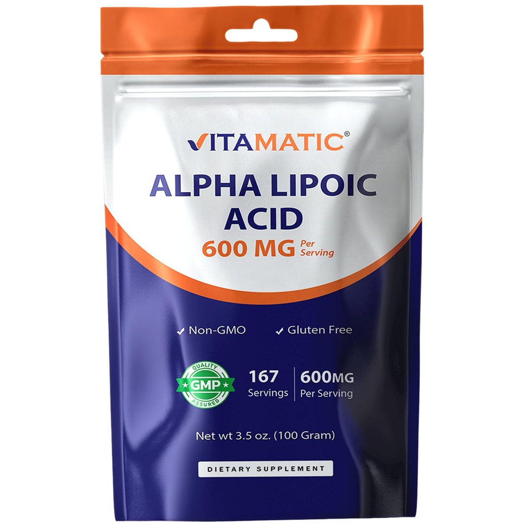 Vitamatic Pure Alfa Lipoic Acid (ALA) 600 mg Per Servis - 167 Hizmet - Non-GMO & Gluten Ücretsiz