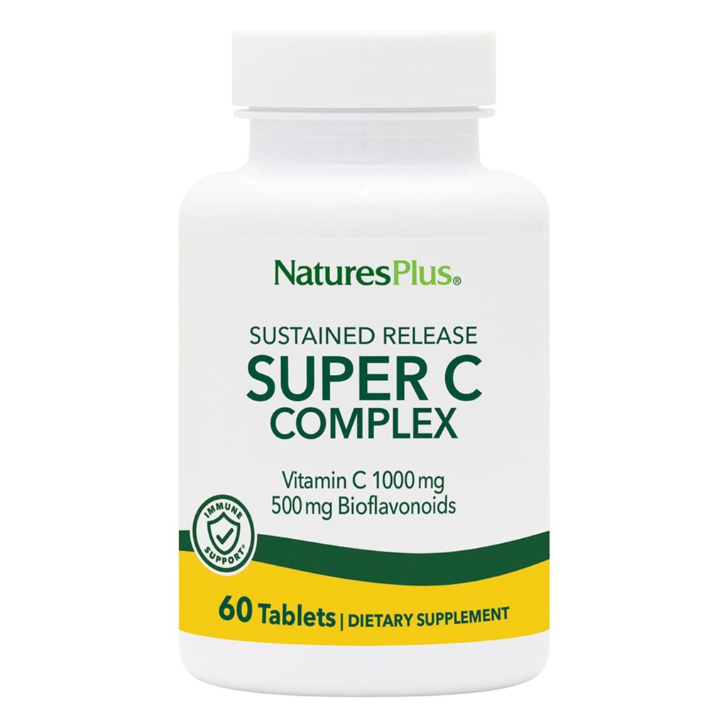 NaturesPlus Super C Kompleksi, Sustained Release - 60 Tablet - 1000 mg C + 500 mg Bioflavonoyaklar - Vegetarian, Gluten Free - 60 Hizmetler