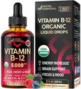 USDA Organik Vitamin B12 Sublingual Drops - 5000 mcg Sıvı Vegan Kadın ve Erkekler için - Enerji Boost, Focus & Mood, Brain Health Support - Max abs Absiyon - 2 Ay Supply, 2 fl oz