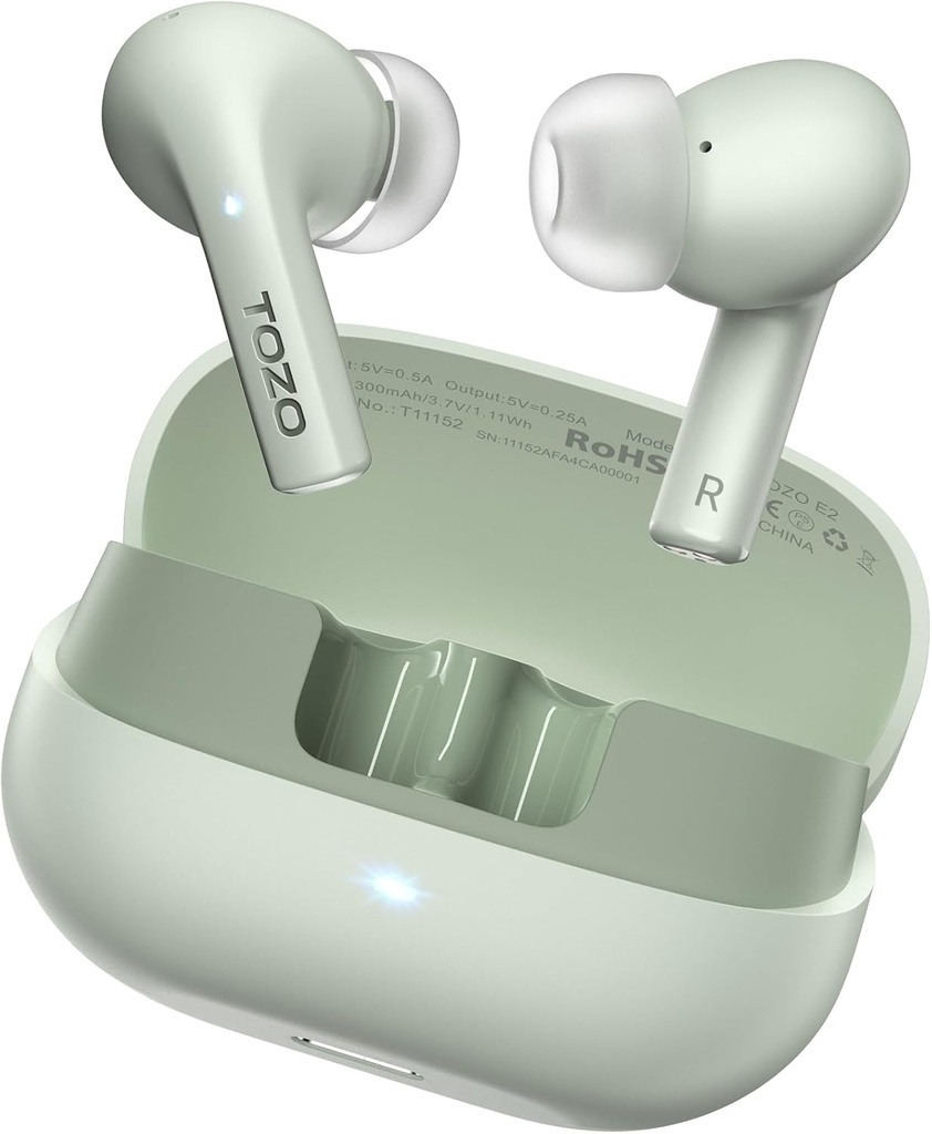 TOZO E2 Kablosuz Earbuds with 2 Mics AI Call Gürültü Cancellasyon, Güçlü Bass ile 10mm Sürücüler, 32 EQs, 30H Playtime, Bluetooth 5.3 Ear Buds, Comfort Fit in-Ear Kulaklıklar