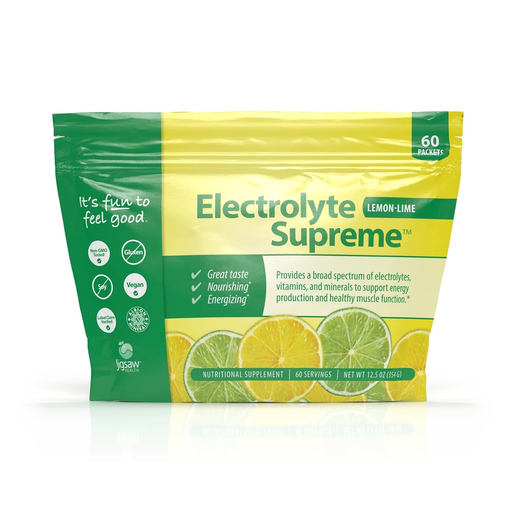 Jigsaw Health Electrolyte Supreme | Broad Spectrum of Electrolytes + Trace Minerals | Lemon-Lime Flavor | 60 Hizmet (Paketler)