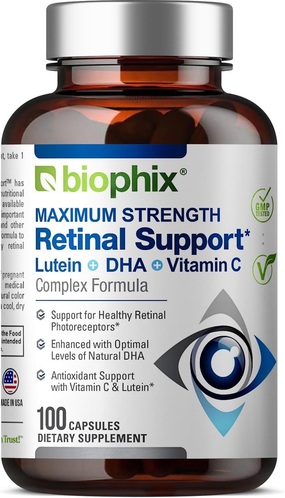 Biyophix Retina Destek En Az Güç Kompleksi Formula 100 Capsules - çinko Vitamin C E Lutein DHA Omega-3 Astaxanthin Hyaluronik Asit - Destekler Göz Vizyon Health