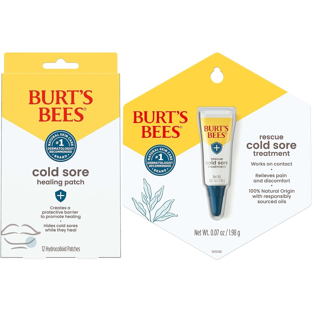 Burt's Bees Cold Sore Treatment Sche with Burt's Bees Healing Patches and Burt's Bees Cold Sore Treatment with Rhubarb and Sage, protects, Heals and Relieves Belirtileri