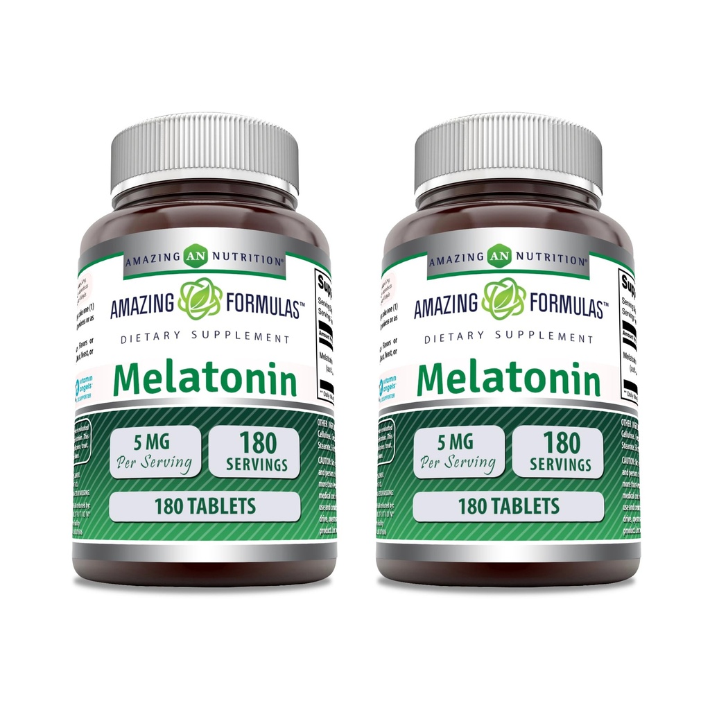 Amazing Formulas Melatonin Supplement | 5 Mg Per | 180 Tablet | Non-GMO | Gluten Free | Made in USA | Pack of 2