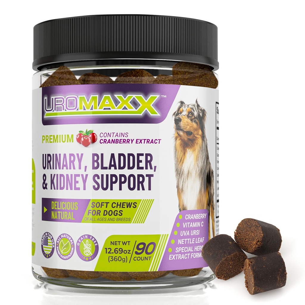 Dog Urinary Tract Enfeksiyon Tedavisi, Bladder & Kidney Köpeklere Destek, Güçlü Pet Care, Natural Soft Chews with Cranberry & Glucosamine, Made in the USA, Chicken Flavor, 90 Count, 1 Pack