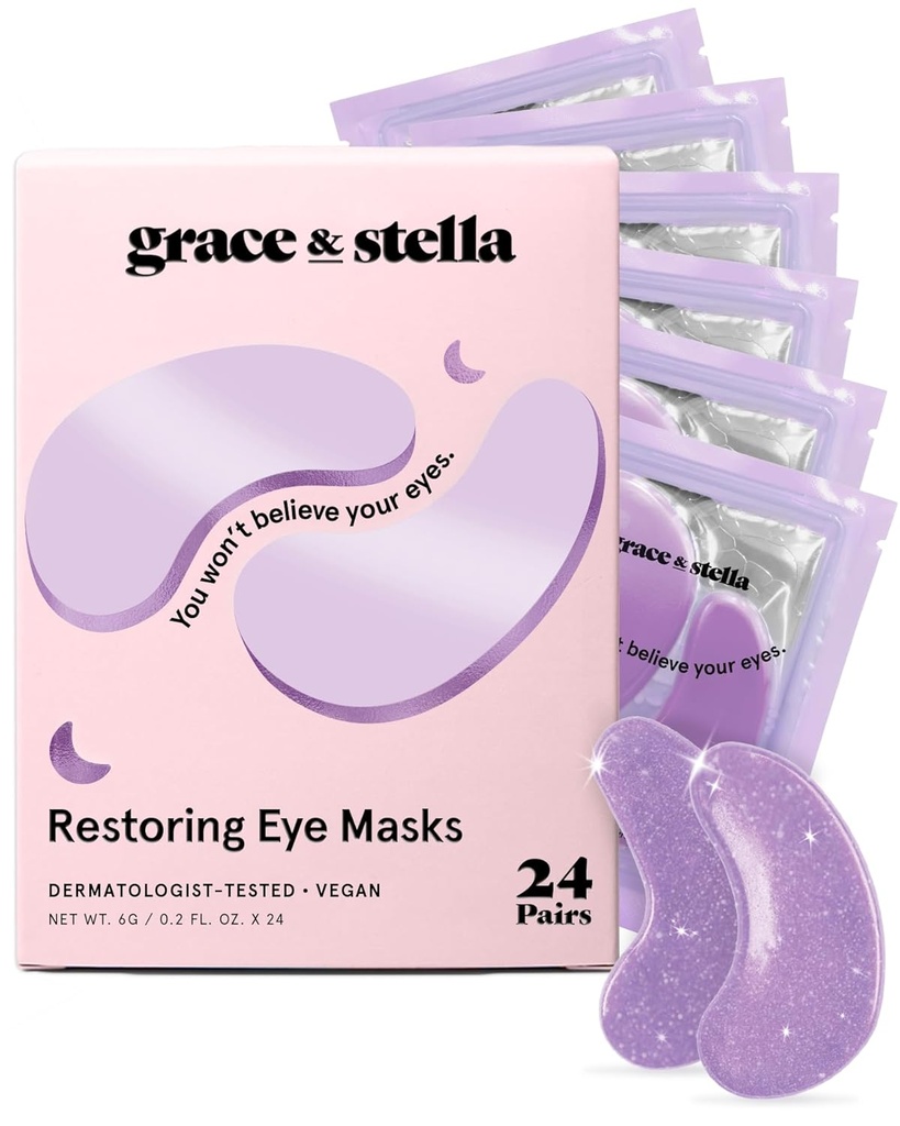lütuf ve stella Retinol Under Eye Patches for Puffy Eyes and Dark Circles - Restoring Gel Under Eye Maskes with Hyaluronic Acid - Vegan Cruelty-Free Skincare, Doğum Günü Hediyeleri (Purple, 24 Pairs)