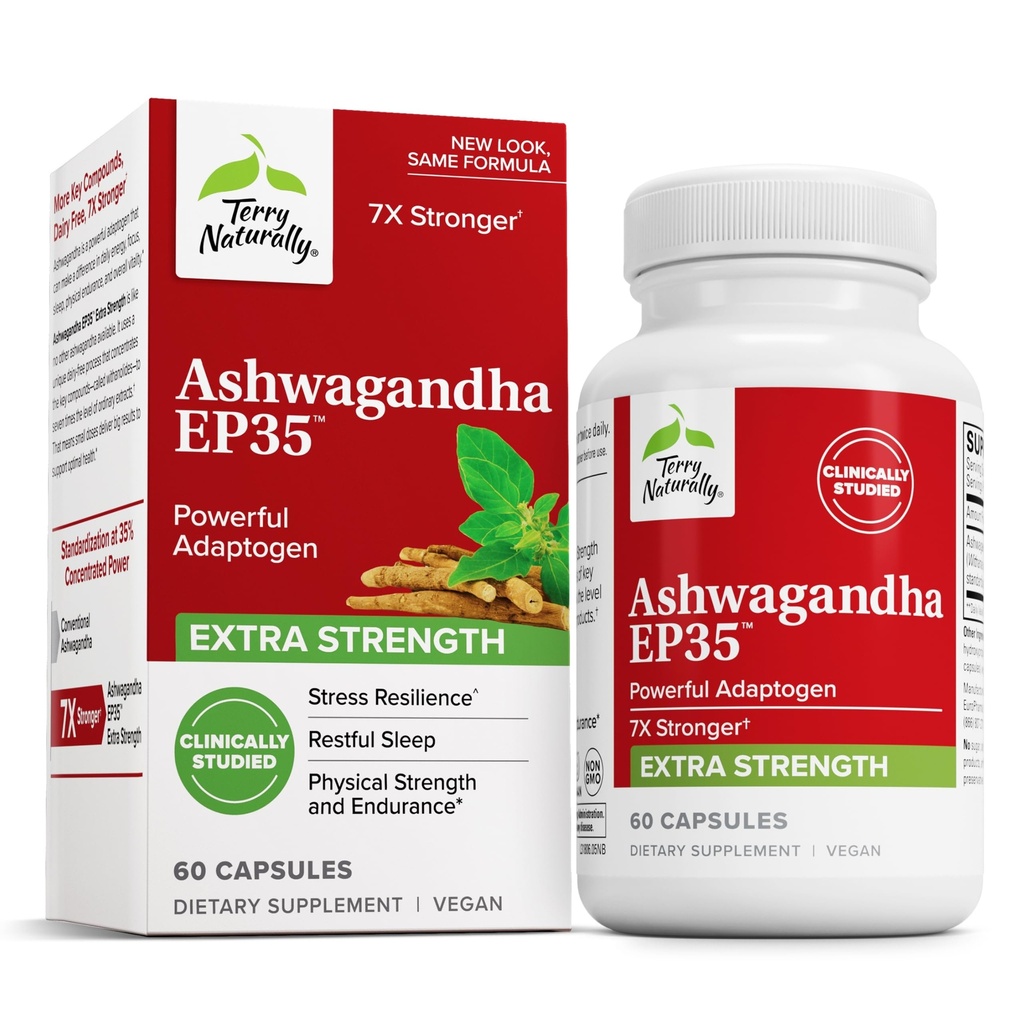 Terry Natural Ashwagandha EP35 Ekstra Kuvvet - Uyku Desteği için Herbal Supplement - Yardım Sağlıklı Stres Cevap - Endurance & Enerji Desteği - 60 Capsules (60 Hizmet)