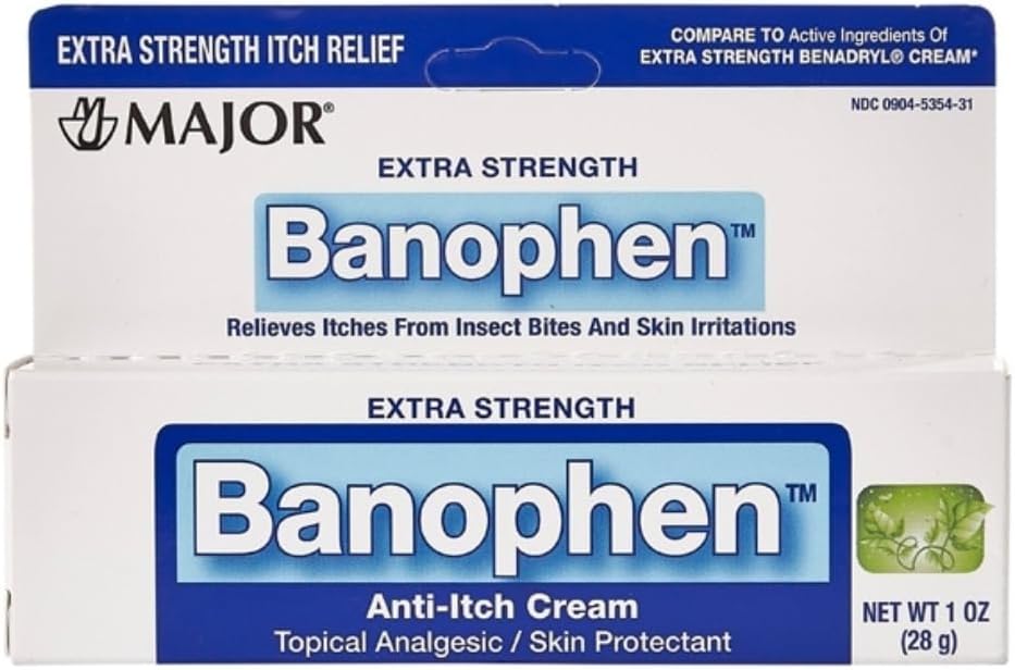 MAJOR Ekstra Güçlü Banophen - Anti-Itch Cream - Topical Analgesic Skin Korumalı - Böcek Bitleri ve Skin Irritations - 1 Oz. (1 Pack)