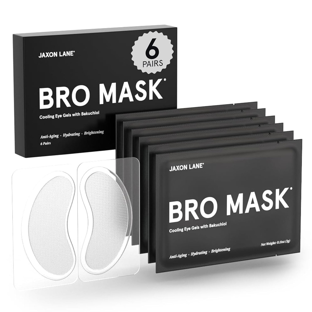 BRO MASK Men Skin Care için Göz Patches | Soğutma Göz Maskeleri Dark Circles ve Puffiness, Anti Aging Hydrogel Pads with Bakuchiol, Caffeine & Niacinamid, Eye Bag Tedavisi (6 Pairs)