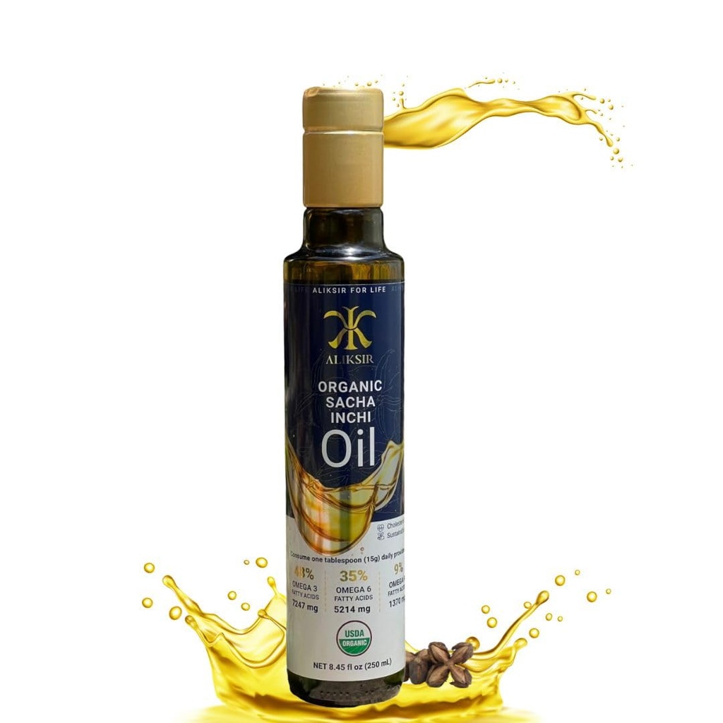 Organik Sacha Inchi Oil, Amazonian tohum - Ekstra Virgin,% 100 Doğal, Yüksek Omega 3 (7247 mg), Omega 6 (5214 mg), Omega 9 (1370 mg), Cold Pressed with Vitamin E - antidioksis that help you hair, tırnak ve cilt.