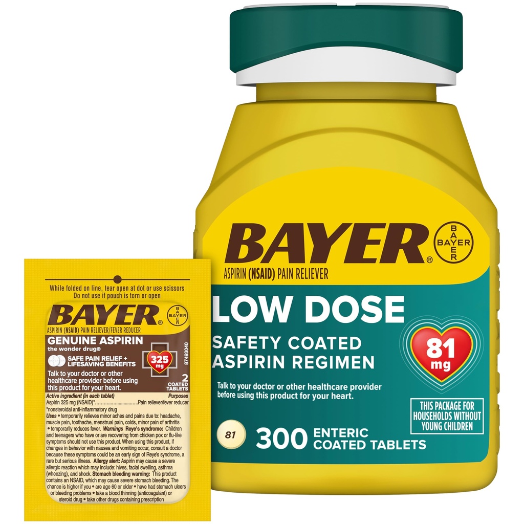 Bayer aspirin 81 mg Tabletleri 300ct ve 2 Kont Gerçek aspirin 325 mg Kaplamalı Tabletlerin Paketi