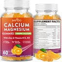 Kalsiyum Gummies 1000 mg D3 K2 & B Kompleksi, Potasyum, Magnezyum Çinko Kemik, Kas, Mood ve Immunity - Orange Flavor 60 Gummies