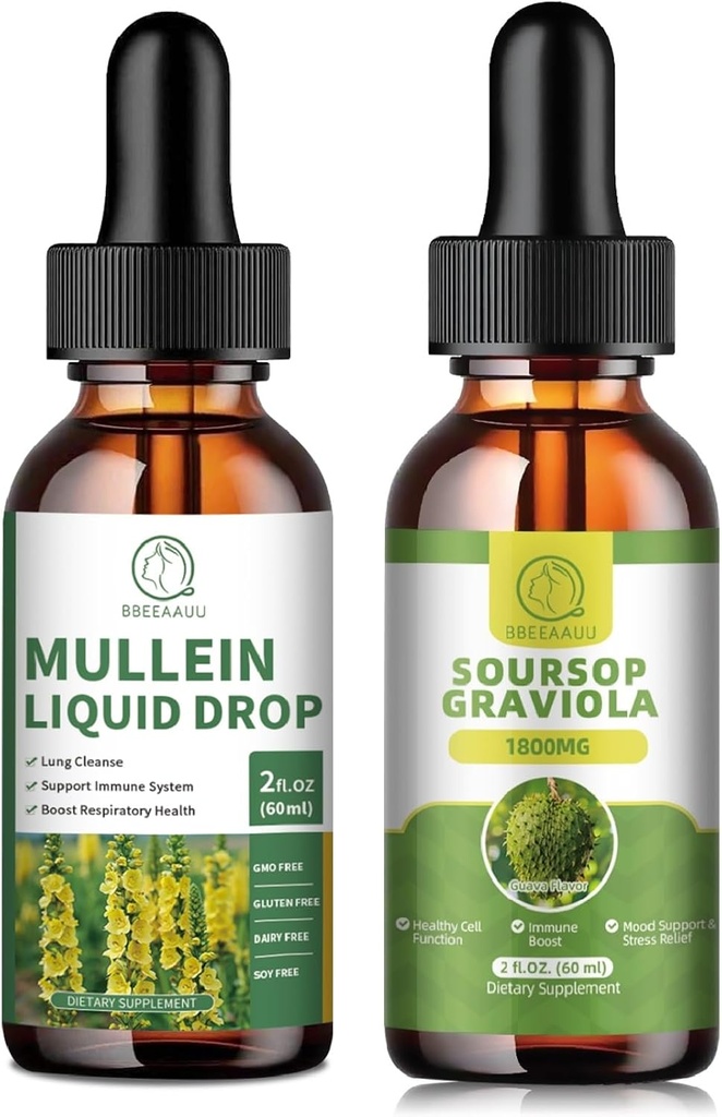 Lungs için Mullein Leaf Extract 1000MG Lung Cleanse & Soursop Graviola Liquid Drops 1800 mg, Soursop Hücre Rejenerasyonu Için Takıyor
