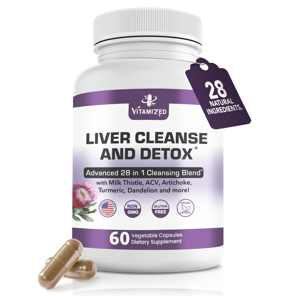 Liver Cleanse Detox & Tamir Fatty Liver Supplements 28-in-1 Gelişmiş Herbal Liver Health Supplement Formula - Süt Butle Silymarin, Artichoke Extract, Dandelion & Apple Cider Vinegar - 60 Pills