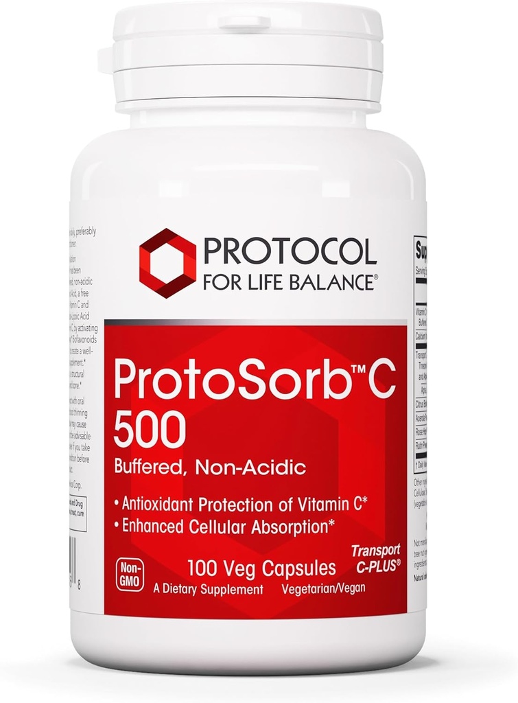 Protokol Protosorb C 500 - Yüksek derecede Absorbable Vitamin C - Immune System & Bone Health Supplement* - Alfa-Lipoic Acid - Buffered, Non-Acidic Vitamin C - 100 Veg Caps
