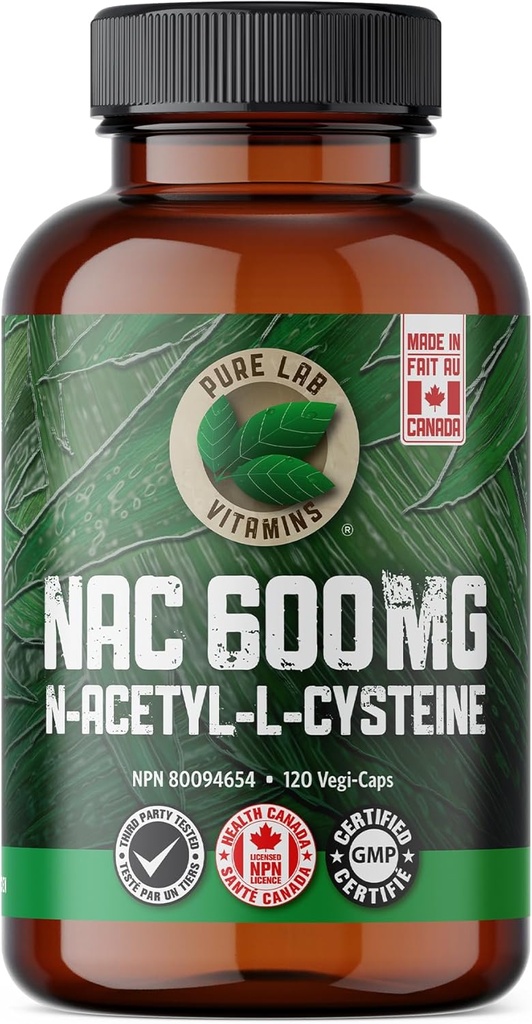 Pure Lab Vitamins NAC (N-Acetyl-Cysteine) 600 mg - Kanada'da Yapılan 120 kapak