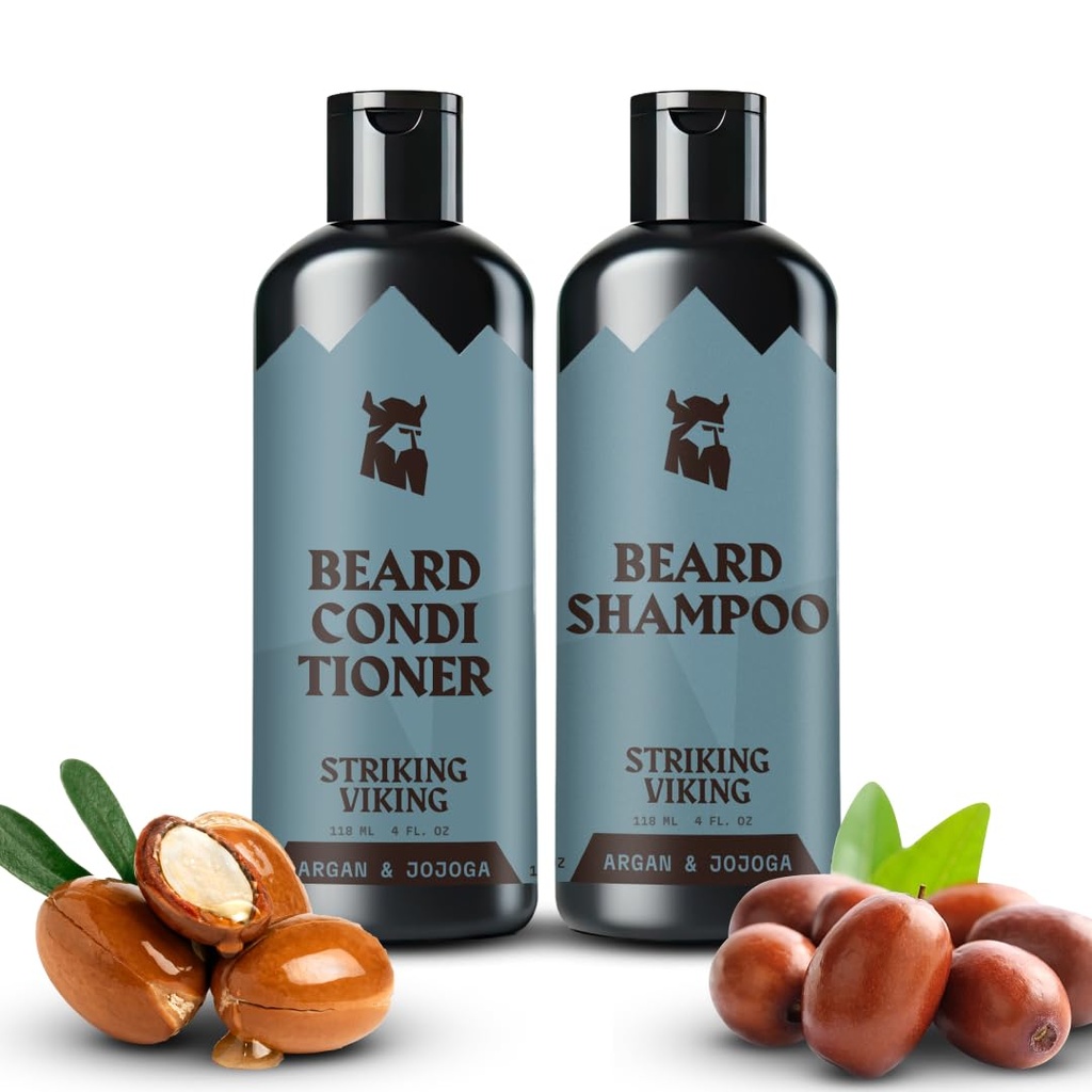 Viking Ayıd Spuan ve Durumer Set - 4 Fl Oz Her, Fresh Masculine Scent - Erkekler için Ayılı Yıkama ve Durumer - Temizler & Softens, Argan & Jojoba Oil - Sulfate & Paraben Free