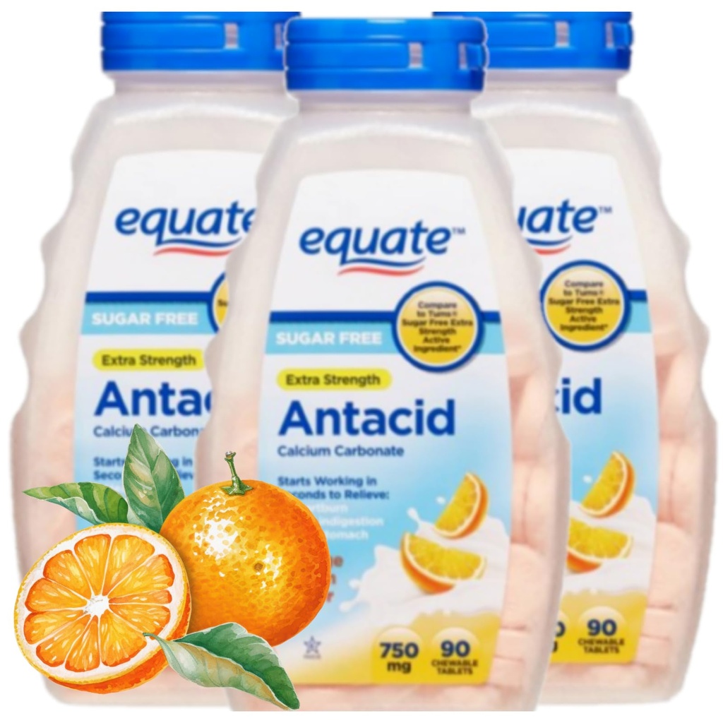 Antacid Tabletleri Şeker Ücretsiz Ekstra Kuvvet, Orange Creme, Kalsiyum Karbonat 750 mg, 90 Kont Her (Pazarlama)