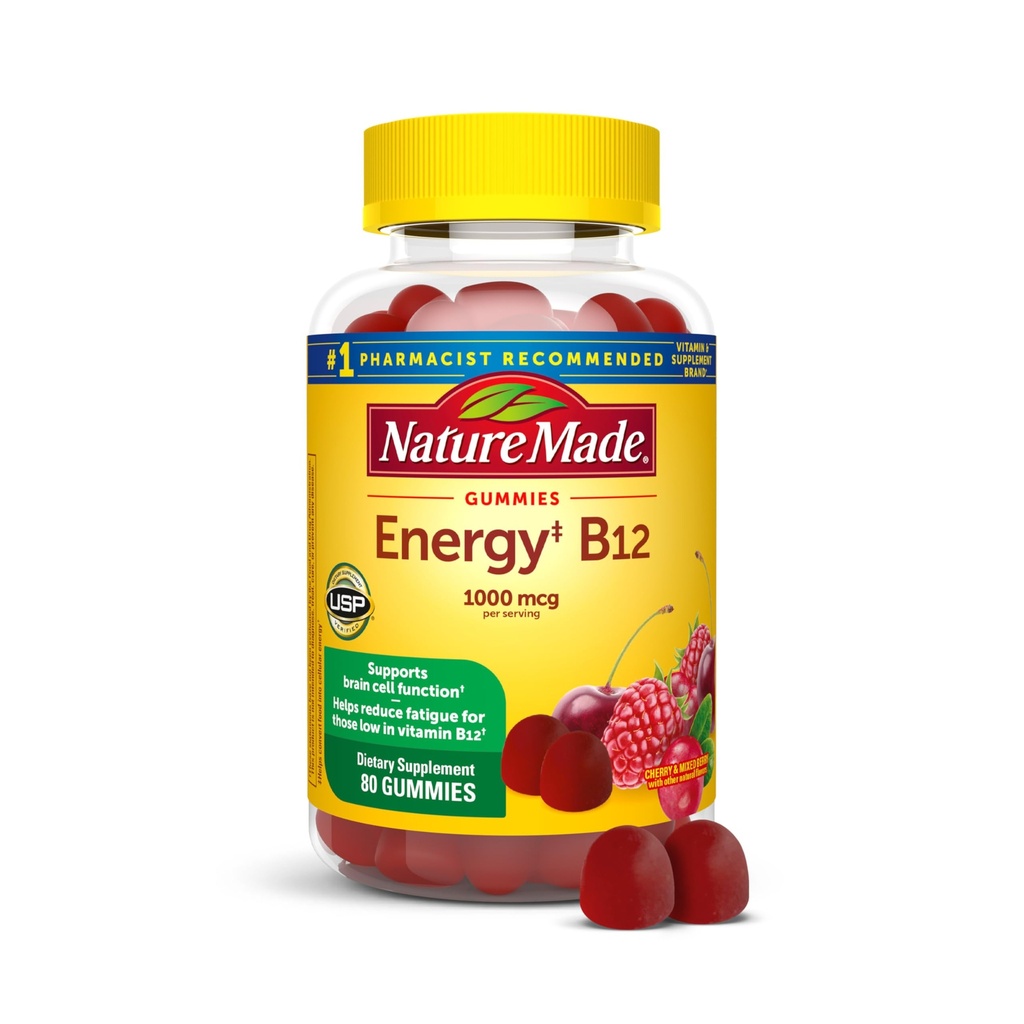 Nature Made Energy B12 1000 mcg, Dietary Supplement for Energy Metabolism Support, 80 Gummies, 40 Day Supply Ambalaj değişebilir