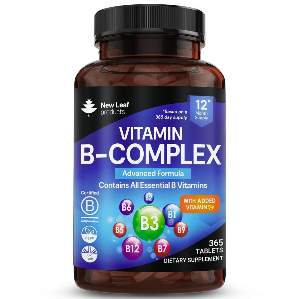B Kompleksi - 365 Küçük Tabletler (One Year Supply) Tüm 8 B Vitamini B1-B2-B3-B5-B6-B12, Biotin, Folic Acid ve C - Tiredness'in Azaltılması - İngiltere Made