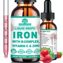 Sıvı Demir Supplement w/Vitamin C, B-Complex, Yüksek Potency Iron Liquid w. Multivitamin, Vegan Iron Drops for Women, Kids, Chelate Liquid Iron Supplement for Anemia, Fatigue, Red Blood Cell Support