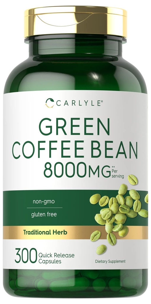 Carlyle Green Coffee Bean Extract | 8000 mg | 300 Capsules | Non-GMO ve Gluten Free Formula | Geleneksel Herb Supplement