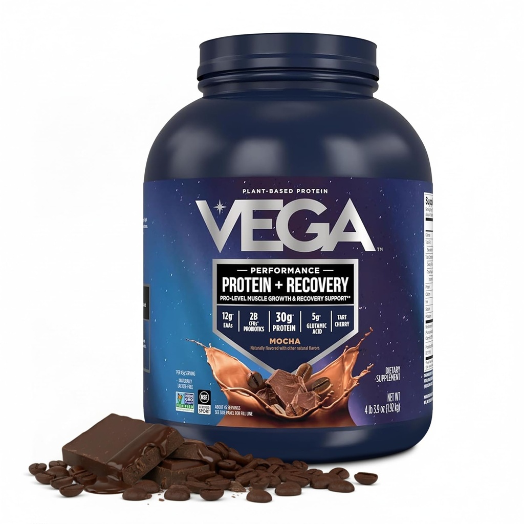 Vega Sport Vegan Protein Toz + Recovery - 30g Plant bazlı proteinler, Mocha, 45 Hizmetler, 5g BCAAs, Probiyotikler, NSF sertifikalı, Shakes & Smoothies için 4.2lbs (Pazarlama May Vary)