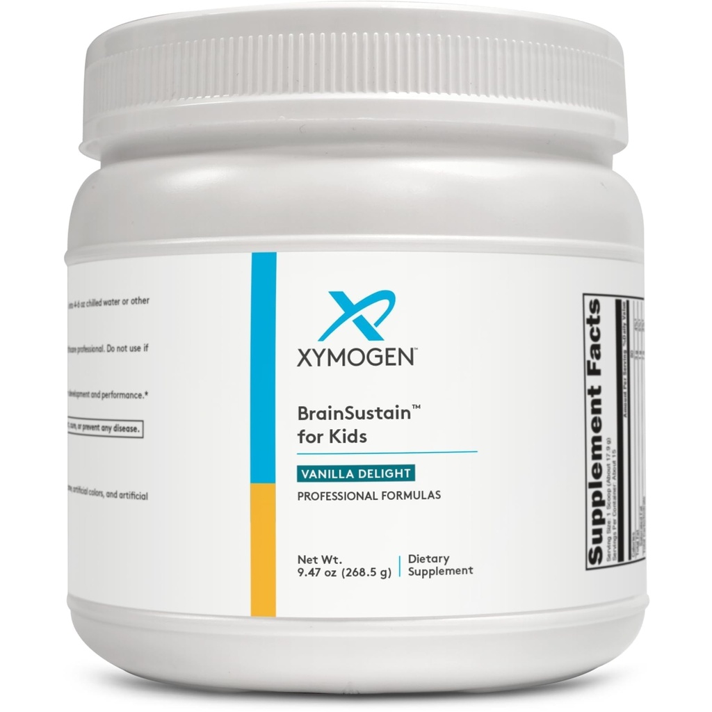 XYMOGEN BrainSustain for Kids - N-Acetyl-L-Cysteine, Alpha Lipoic Acid and DHA for Kids Focus Support - Brain Supplements for Memory and Focus - Non-GMO, Gluten, Soy+-Free (9.47 oz)