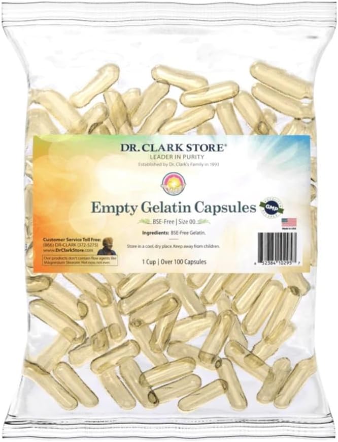 Dr. Clark Store Boş Gelatin Capsules Boyutu 00 – 1 Cup (Approx. 120 Capsules), DIY Supplements için Mükemmel, Vegetarian-Friendly, Halal & Kosher Sertifikalı, BSE-Free