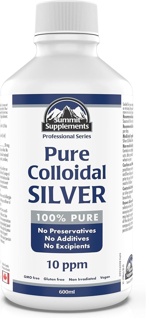 Colloidal Silver 10ppm 600 ml - Colloidal Silver Liquid Minerals Trace Mineralleri - Colloidal Copper Supplements - Gümüş Colloidal Mineraller Sıvı - Kanada'da Yapılan ve Made in Canada
