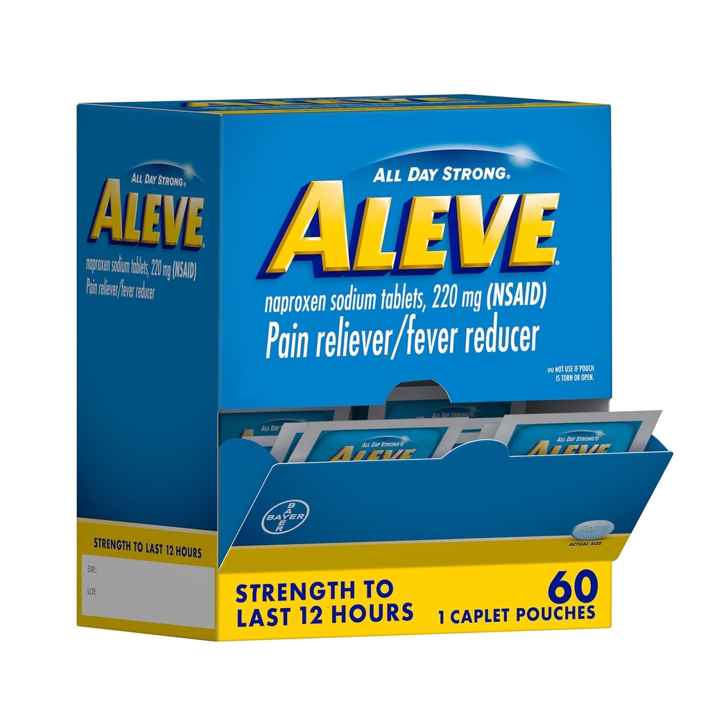 Aleve Pain Reliever & Fever Reducer Naproxen Sodium Caplets, Body and Arthritis Pain Reliever, Medicine for Adults and Children Ages 12 and Up, 60 Individual Pouches