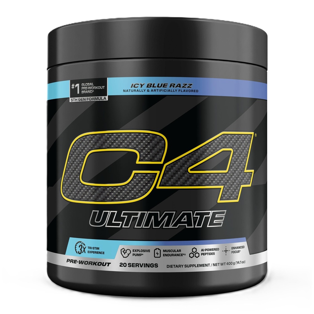 Cellucor C4 Ultimate Pre Workout Toz ICY Blue Razz - Erkekler ve Kadınlar için Sugar Free Preworkout Energy Supplement - 300 mg Caffeine + 3.2g Beta Alanine + 2 Patentli Kretin - 20 Hizmetler