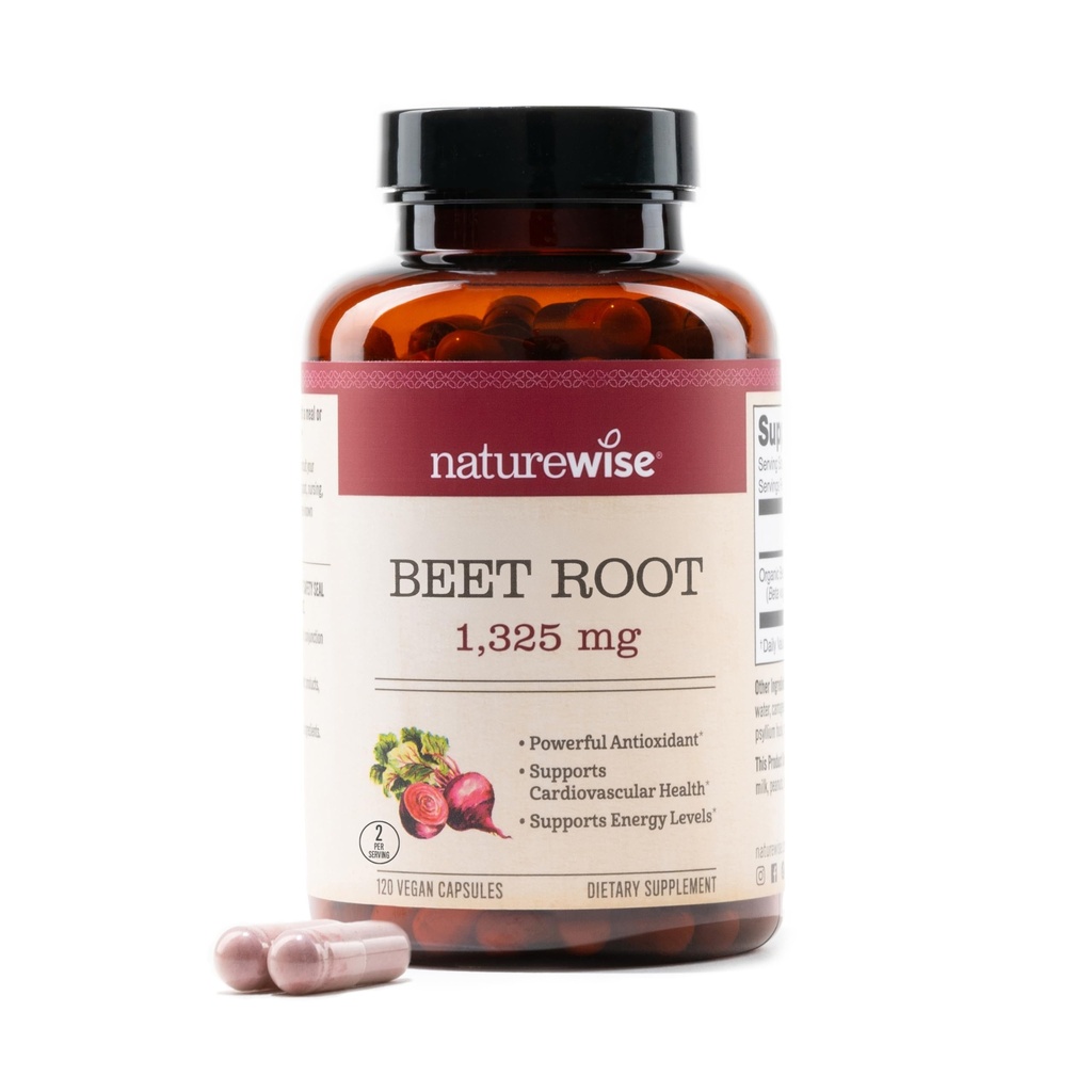 NatureWise Beet Root Capsules 1325 mg with Organic Beetroot - Nitrik Oksit Gculation and Heart Health Support - Vegan, Gluten-Free, Non-GMO - 120 Capsules[60 Day Supply]