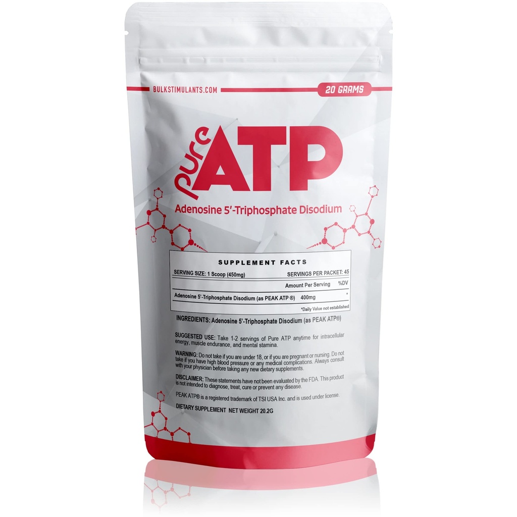 BulkStimulants Pure ATP Adenosine Trifos - Enerjiyi artırmak, Endurance, Strength, Recovery & Muscle Pump, Daha Hızlı Kretine HMB & Nitrik Oksit, Natural Pre Workout Supplement - 20 Grams
