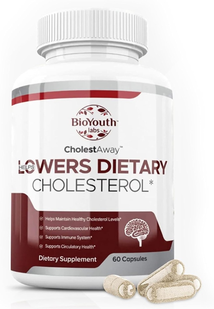 Bioyouth Labs Natural Cholesterol Lowering Support Supplement for Yetişkinler - Nutritious Meeting of Nut, Berberine, Coca Extract & Soy Lecithin - 60 Capsules