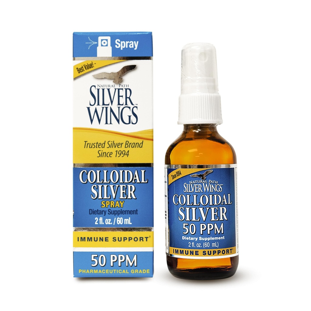 Doğal Pat Silver Wings Colloidal Silver Liquid - Daily Immune Support Supplement - 50ppm (250mcg) - 2oz Sprey
