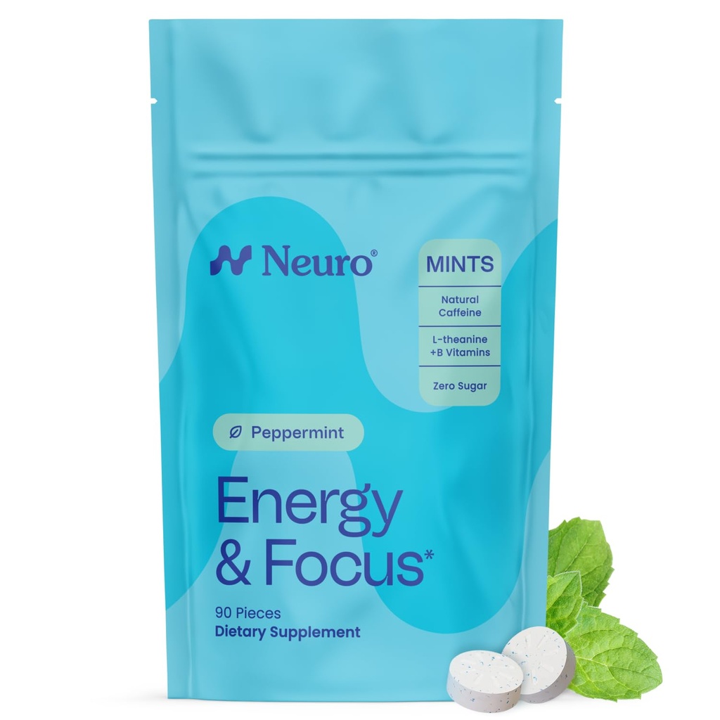 NöroGum Enerji ve Focus Mints (90 Kont Bag, Peppermint) | 40 mg Natural Caffeine + L-Theanine + Vitamin B12 & B6 | Sugar Free Nootropic Cognitive Brain Performance Supplement Supplement Supplement