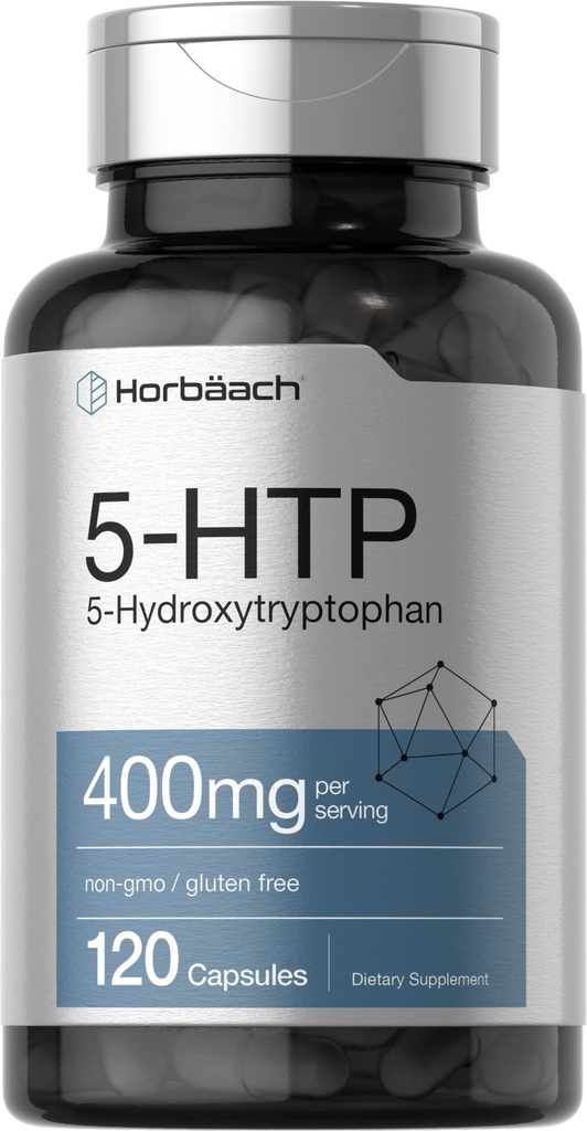 Horbäach 5HTP 400 mg Capsules | 120 Kont | Ekstra Kuvvet Supplement | Non-GMO, Gluten Free | 5 Hydroxytryptophan