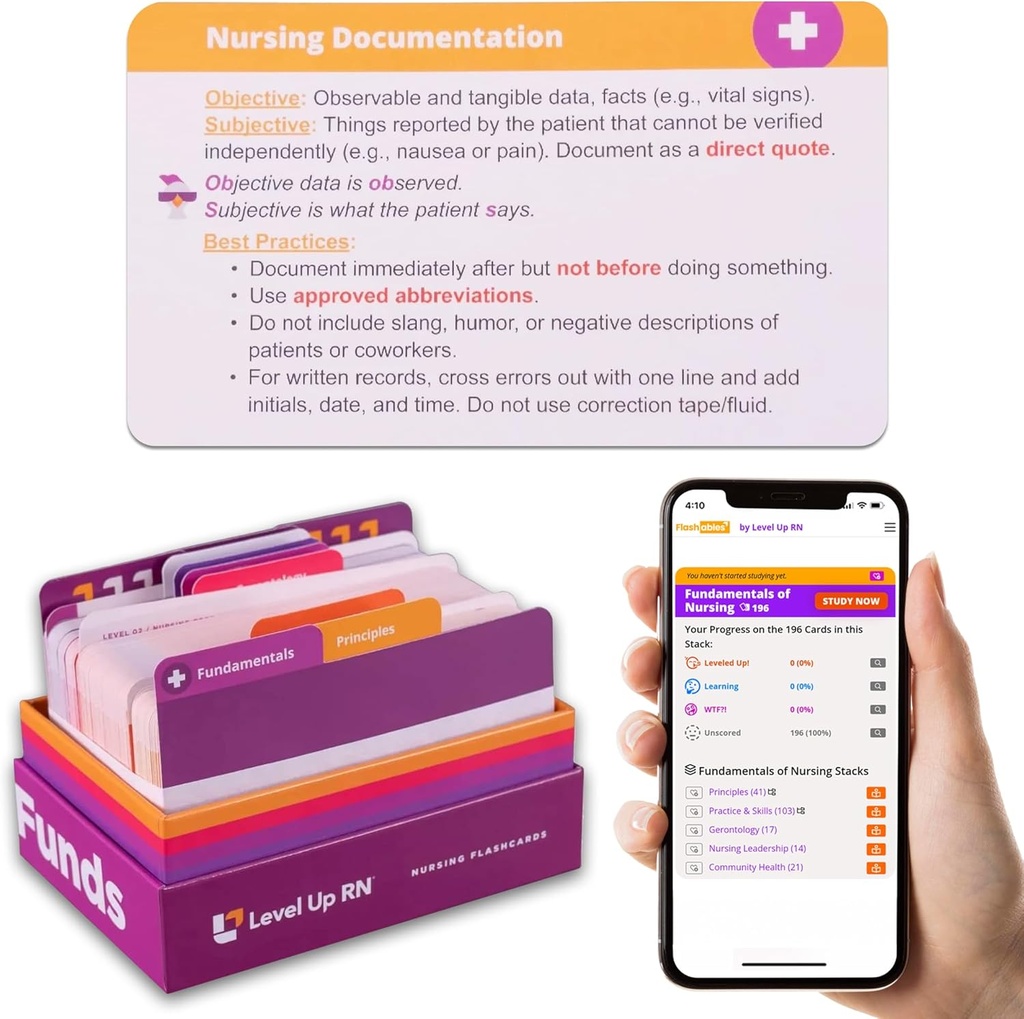 Hemşirelik Temelleri Flash Kartları – Hiçbir Fluff – Sadece Hemşirelik Okulu için Temel Bilgiler - 2025-2026 NCLEX ATI HESI Review LPN RN Flash Kartları (204 Kartlar)