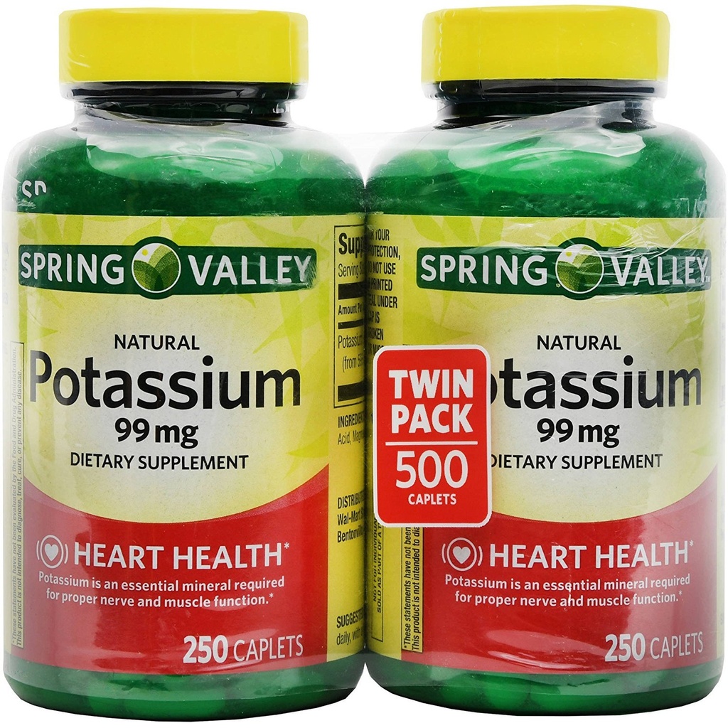 Spring Valley Potassium 99 mg from Potassium Gluconate 595 mg (250 Count, 2 Pack)