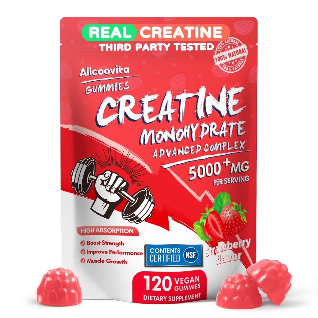 Erkekler ve Kadınlar için Kreatif Monohidrat Gummies Kompleksi, Kas Güçlü, Kas Builder, Enerji Boost, Pre-Workout Tamam-120 Strawberry Gummies