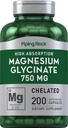 Piping Rock Magnezyum Glycinate Capsules | 750 mg | 200 Pills | Chelated Supplement | High Abors | Non-GMO ve Gluten Free