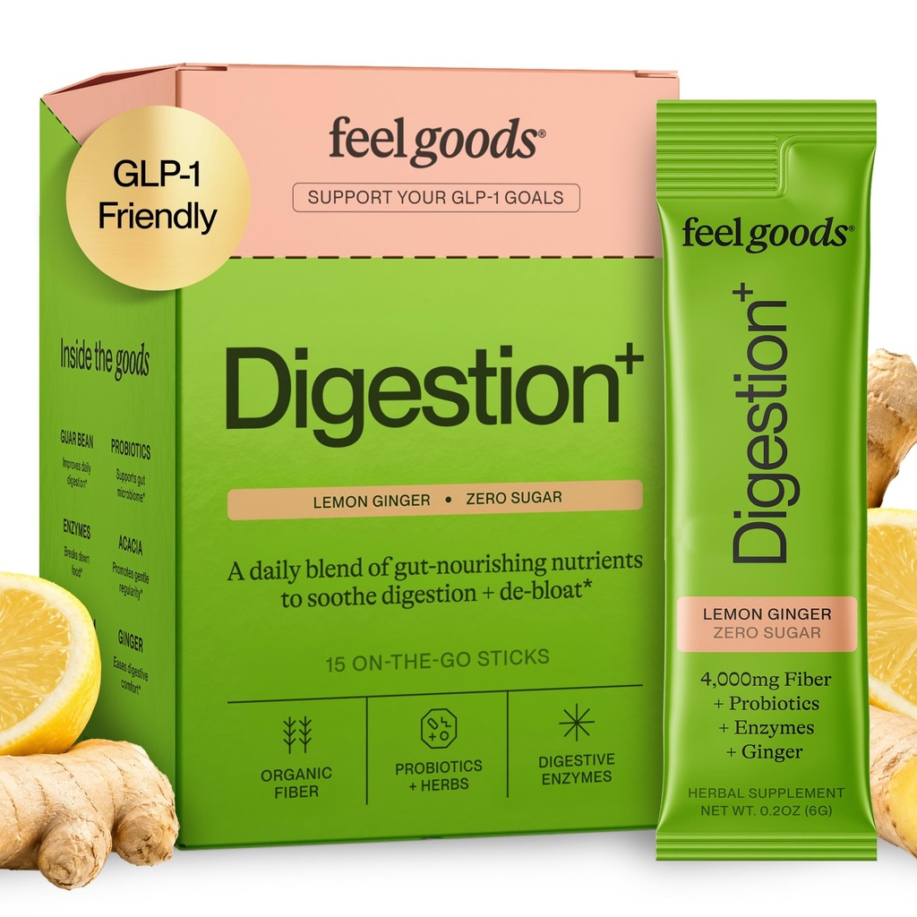 Goods Gut Guardian, Organik Fiber, Probiyotik & Prebiyotik Toz, Sugar Free, Herbs for Bloat, Gut Health Support, Digestive Health for Men & Women, Non GMO, Vegan, Lemon Ginger, 15 Count